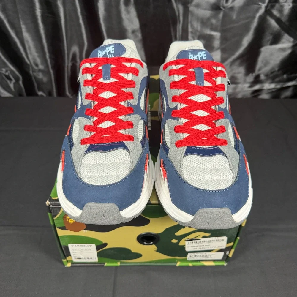 A Bathing Ape Shark Sta France Navy Red White Sneakers 1K20191302 Mens Size 12